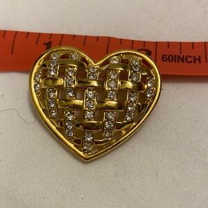 Vintage Gold Tone Heart Lattice Crystal Pin - Women's Jewelry